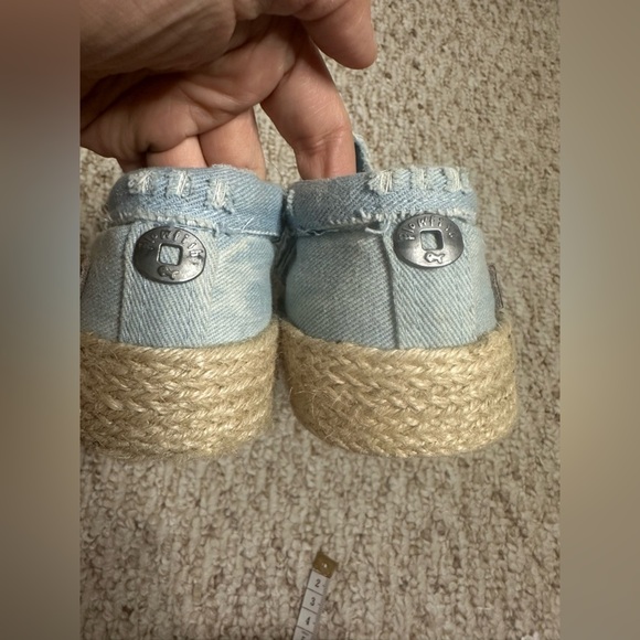 Blowfish Blue Espadrille Slip-On Shoes with White Floral Design, size 6 - Picture 4 of 5